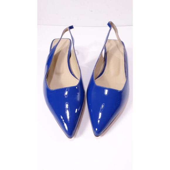 Theory Women's Block Heel Slingback in Patent Leather Sz 37 NIB 355 BLUE - Picture 4 of 9